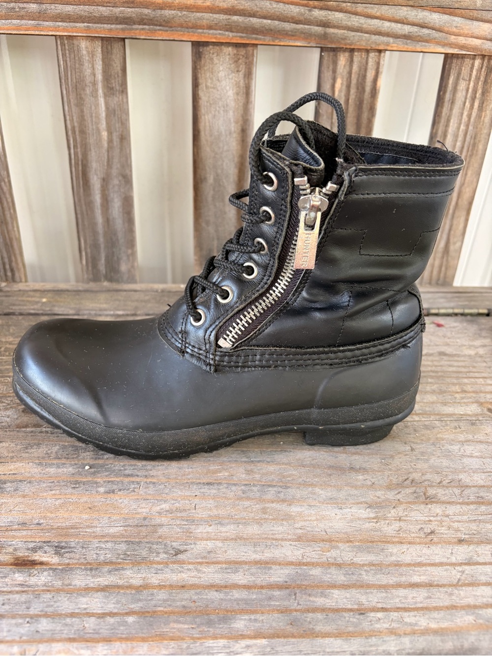 Hunter Black Lace-Up Boot Interior - Picture 5 of 8